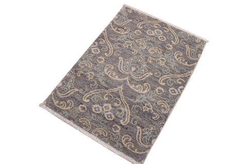 handmade Modern Kafkaz Gray Gray Hand Knotted RECTANGLE WOOL&SILK area rug 2' x 3'