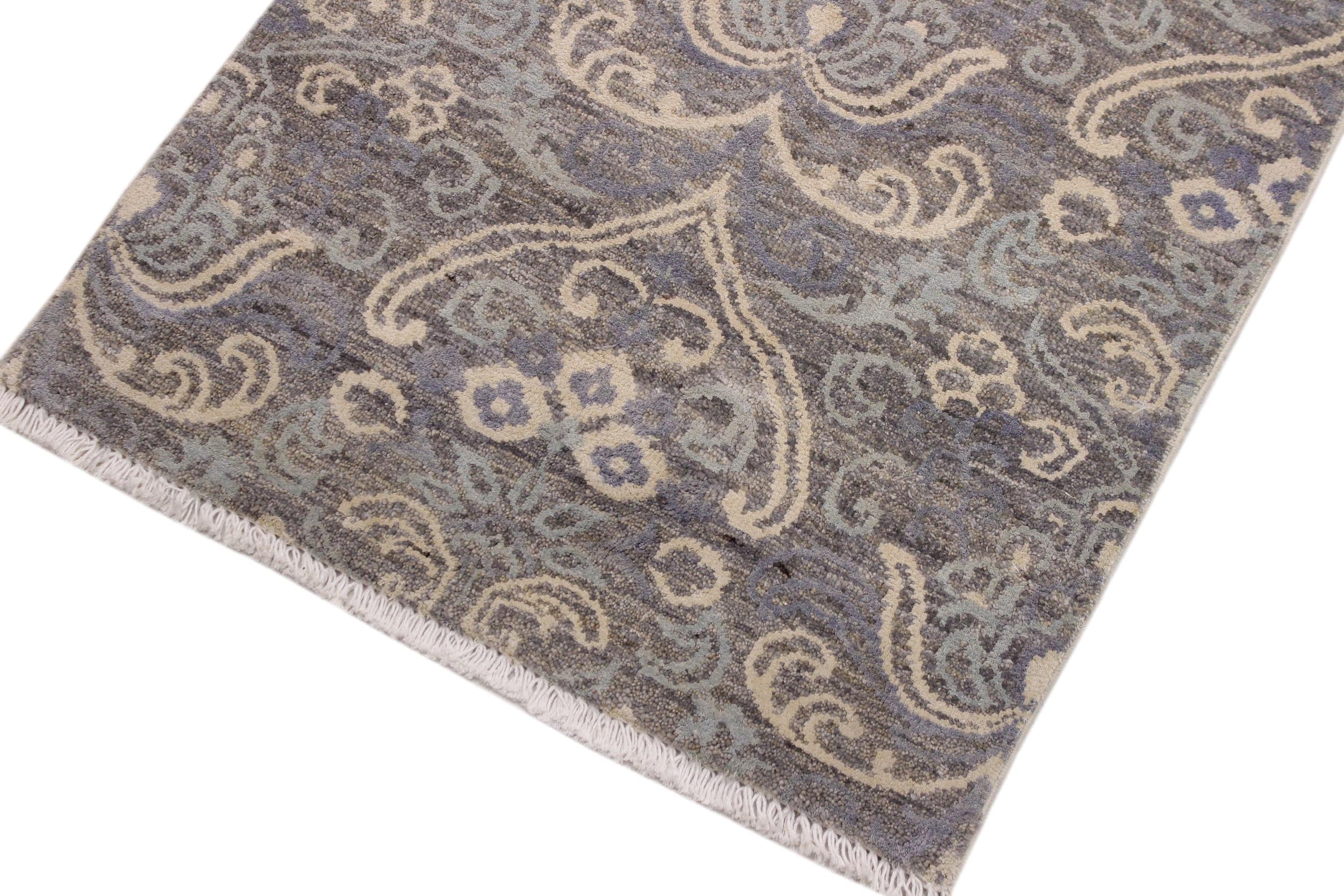 handmade Modern Kafkaz Gray Gray Hand Knotted RECTANGLE WOOL&SILK area rug 2' x 3'