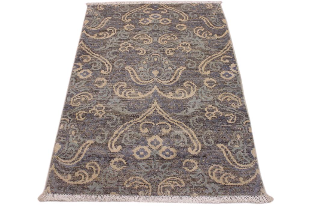 handmade Modern Kafkaz Gray Gray Hand Knotted RECTANGLE WOOL&SILK area rug 2 x 3