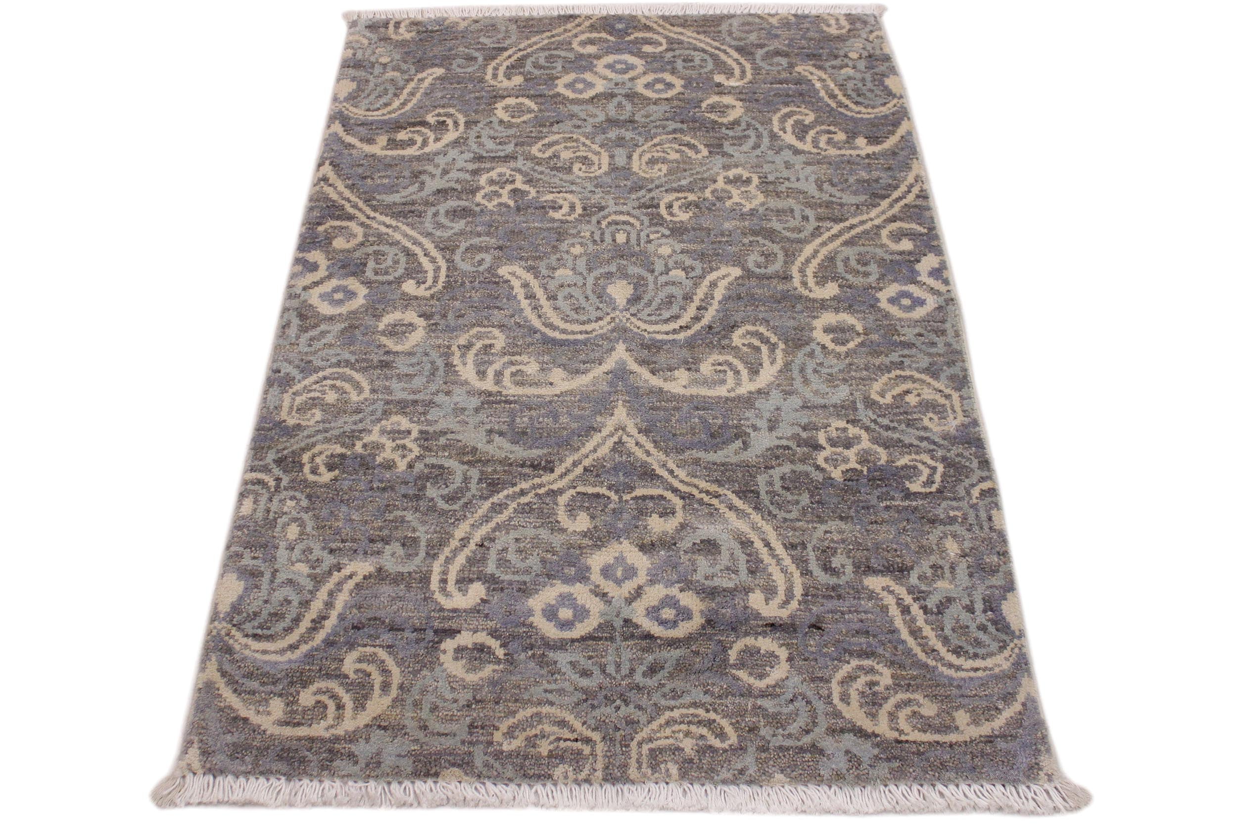 handmade Modern Kafkaz Gray Gray Hand Knotted RECTANGLE WOOL&SILK area rug 2' x 3'