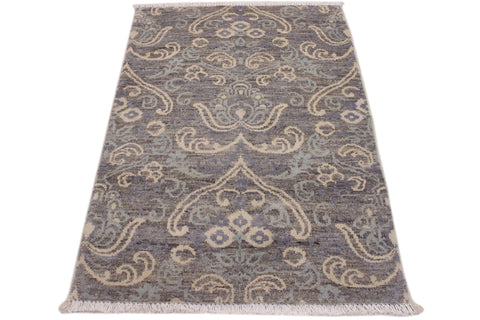 handmade Modern Kafkaz Gray Gray Hand Knotted RECTANGLE WOOL&SILK area rug 2' x 3'