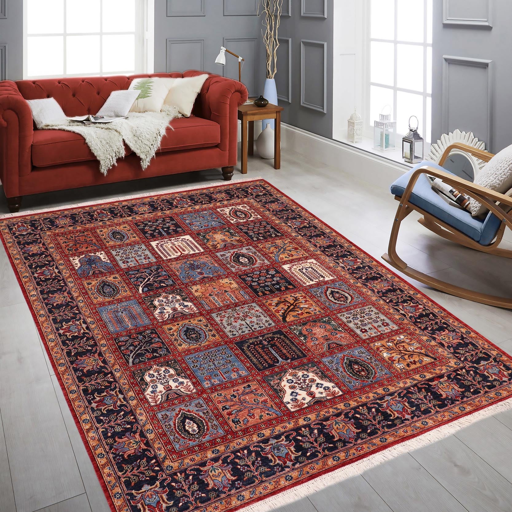 handmade Geometric Kafkaz Red Blue Hand Knotted RECTANGLE 100% WOOL area rug 8' x 9'