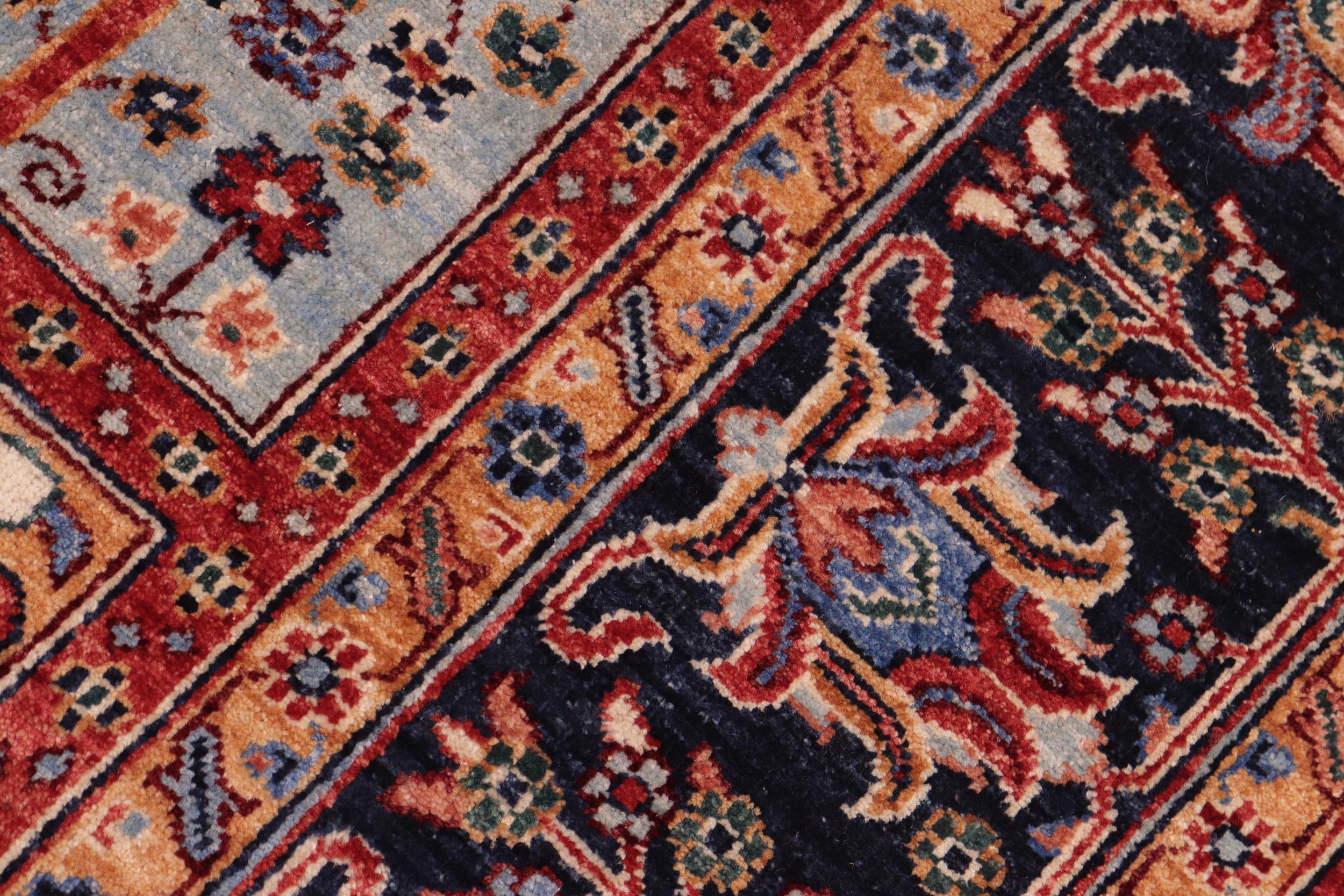 handmade Geometric Kafkaz Red Blue Hand Knotted RECTANGLE 100% WOOL area rug 8' x 9'