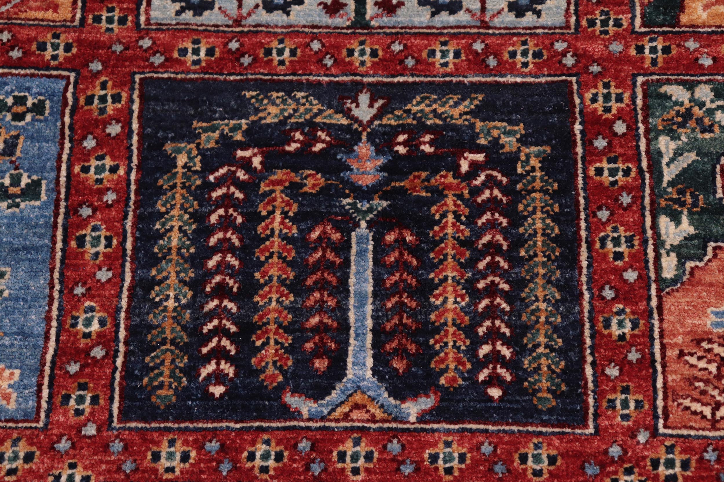handmade Geometric Kafkaz Red Blue Hand Knotted RECTANGLE 100% WOOL area rug 8' x 9'