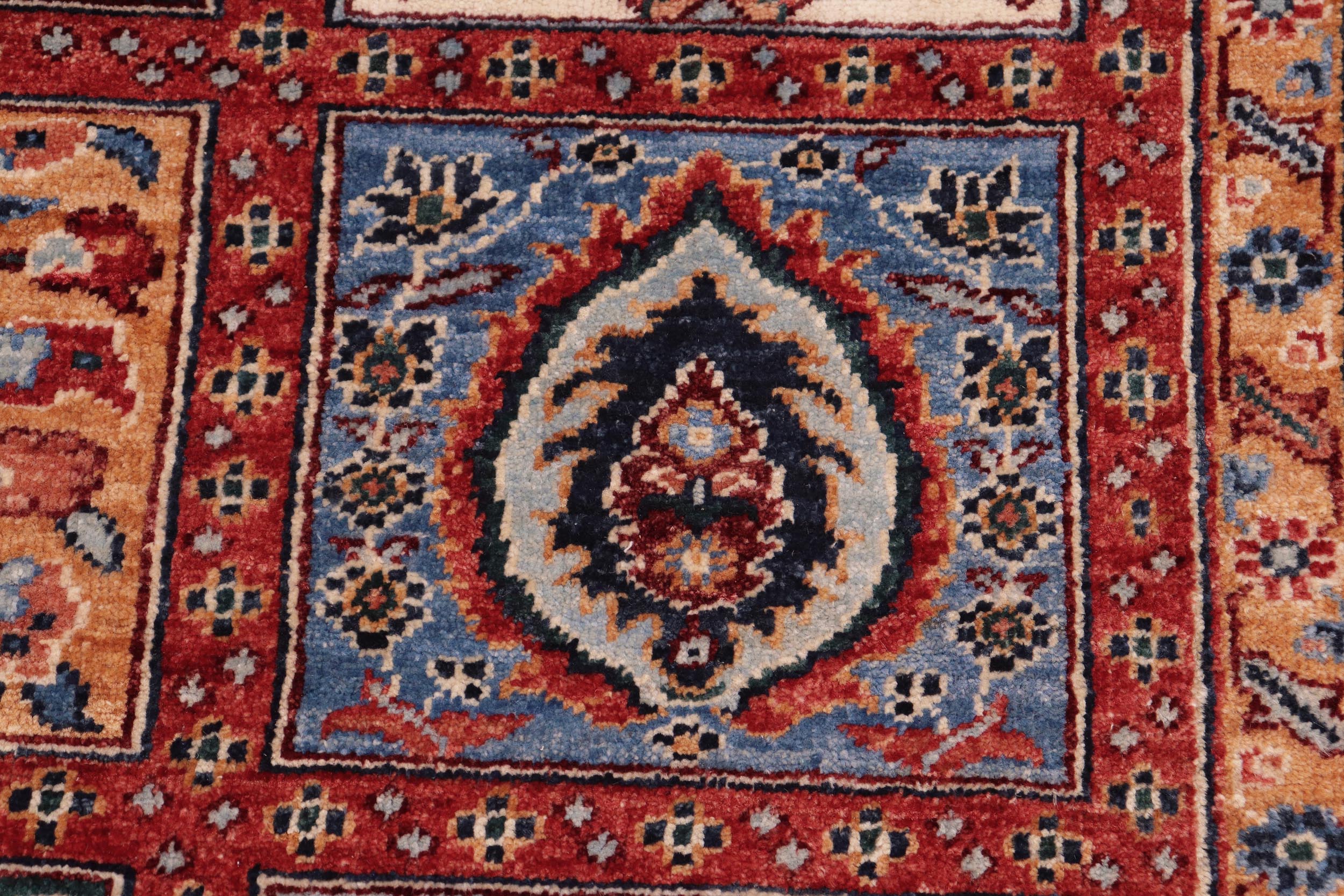 handmade Geometric Kafkaz Red Blue Hand Knotted RECTANGLE 100% WOOL area rug 8' x 9'