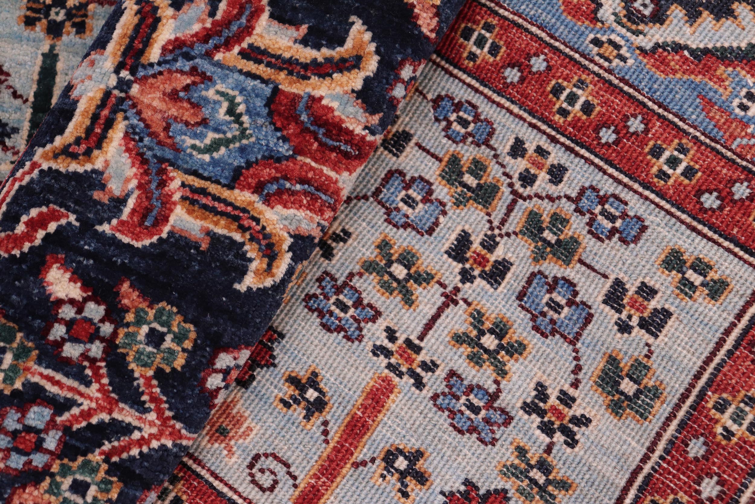 handmade Geometric Kafkaz Red Blue Hand Knotted RECTANGLE 100% WOOL area rug 8' x 9'