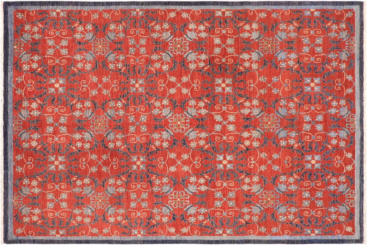 8x10 hand knotted modern wool rug in rust and blue - Modern Roland