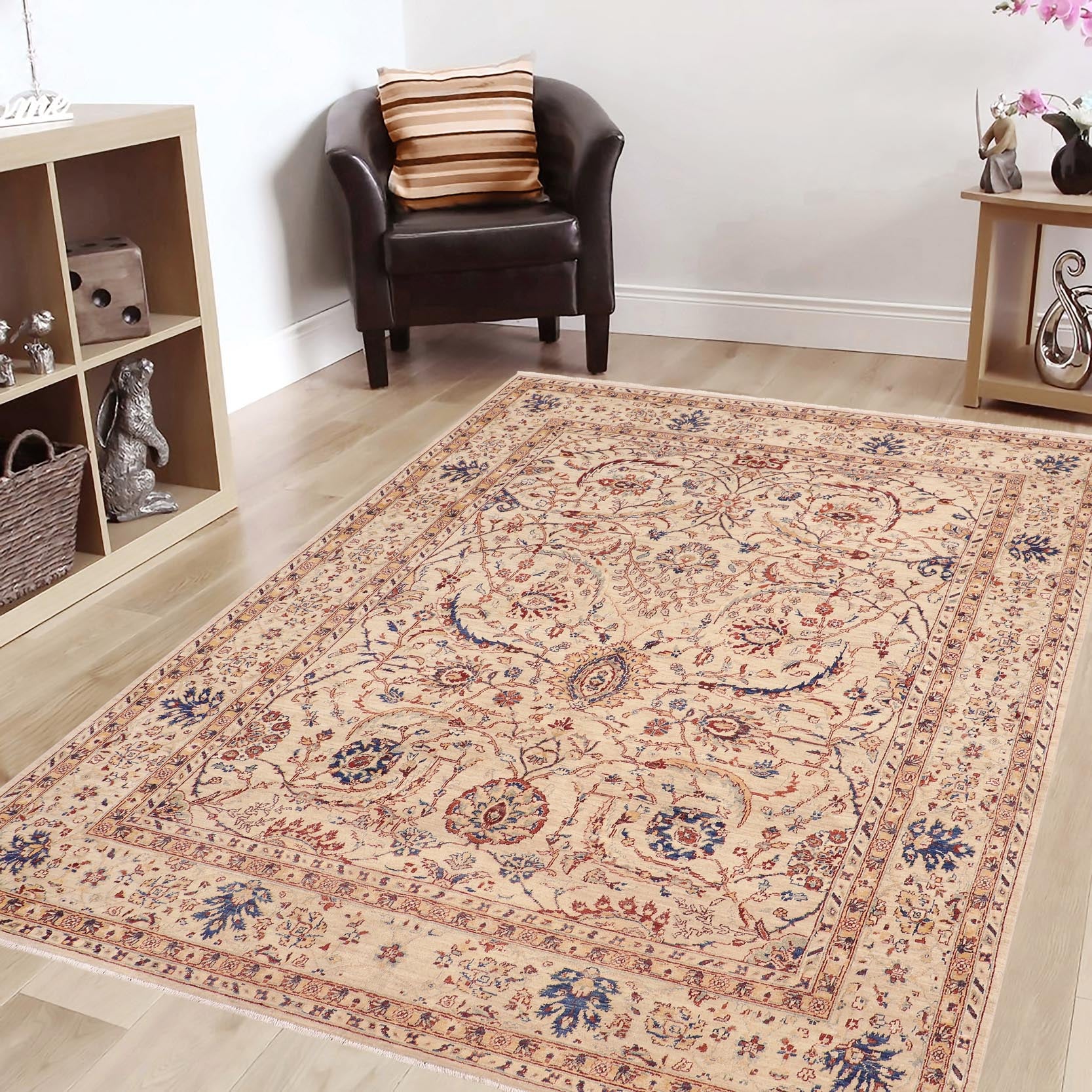 handmade Traditional Kafkaz Tan Blue Hand Knotted RECTANGLE 100% WOOL area rug 8x10