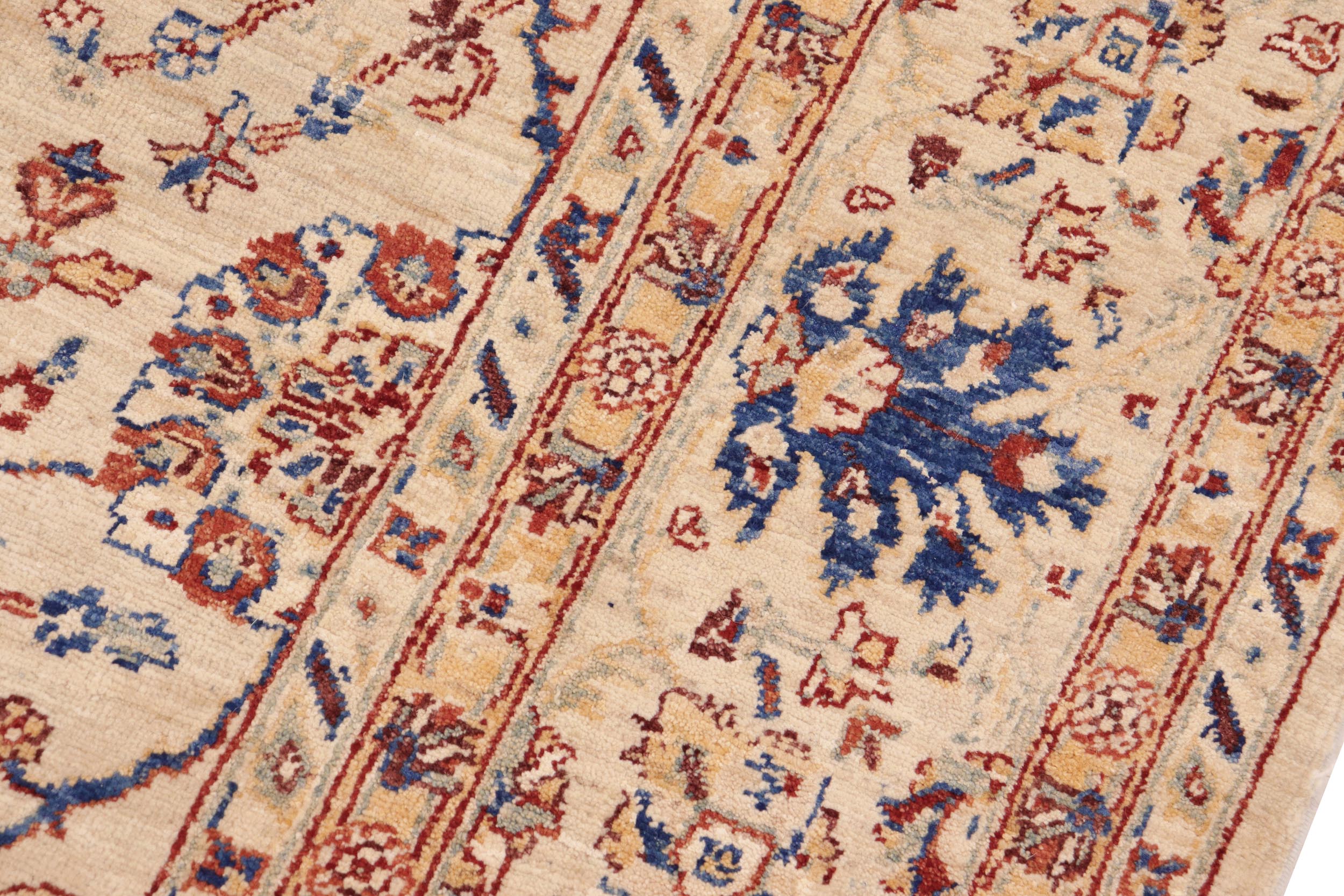 handmade Traditional Kafkaz Tan Blue Hand Knotted RECTANGLE 100% WOOL area rug 8x10