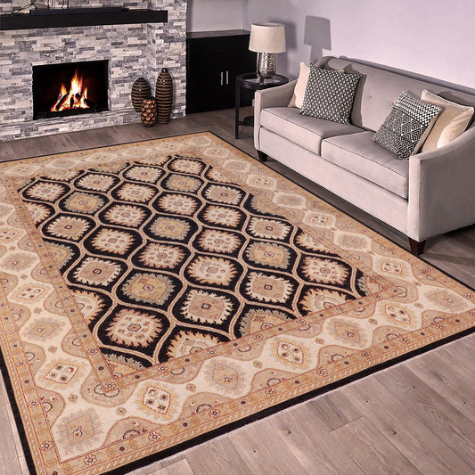 handmade Transitional Kafkaz Black Ivory Hand Knotted RECTANGLE 100% WOOL area rug 9' x 12'