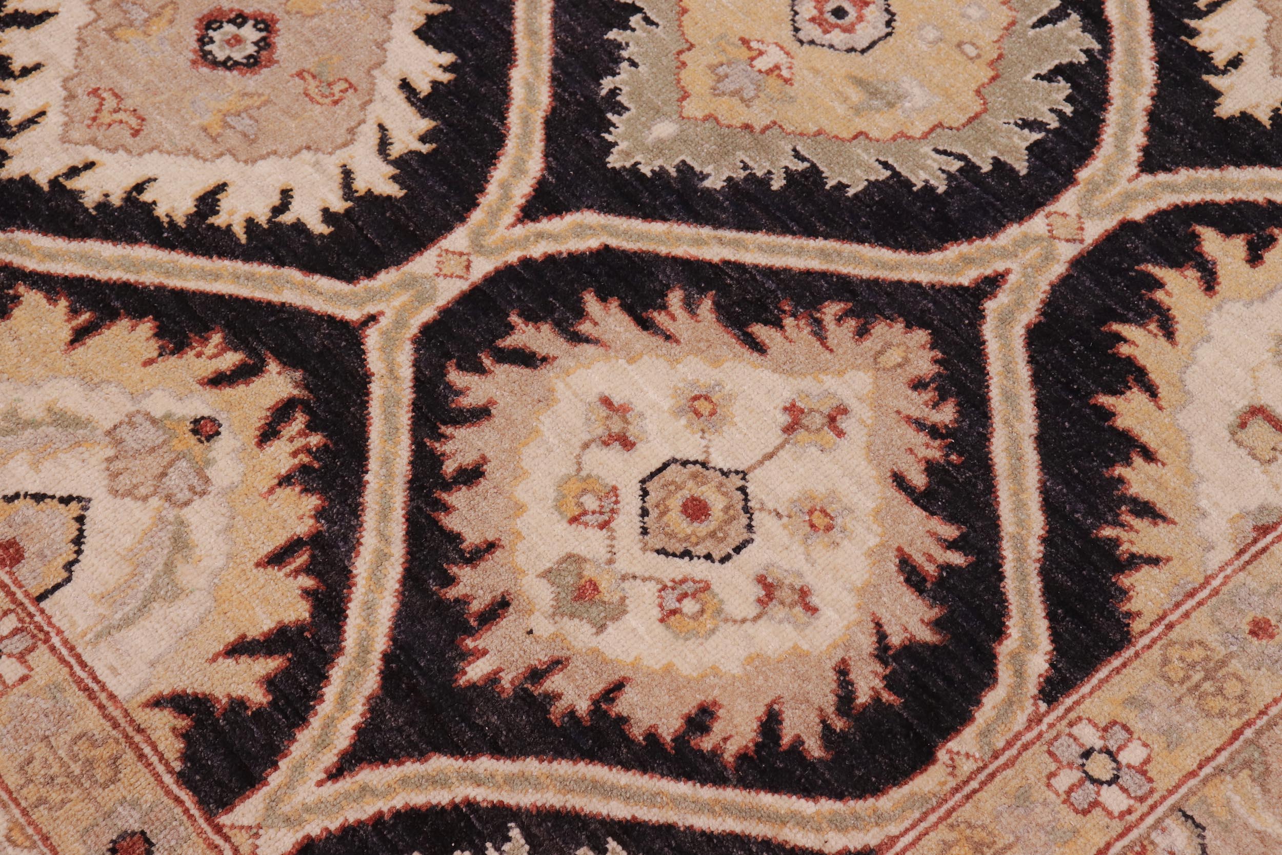 handmade Transitional Kafkaz Black Ivory Hand Knotted RECTANGLE 100% WOOL area rug 9' x 12'