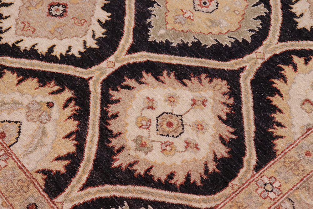 handmade Transitional Kafkaz Black Ivory Hand Knotted RECTANGLE 100% WOOL area rug 9' x 12'