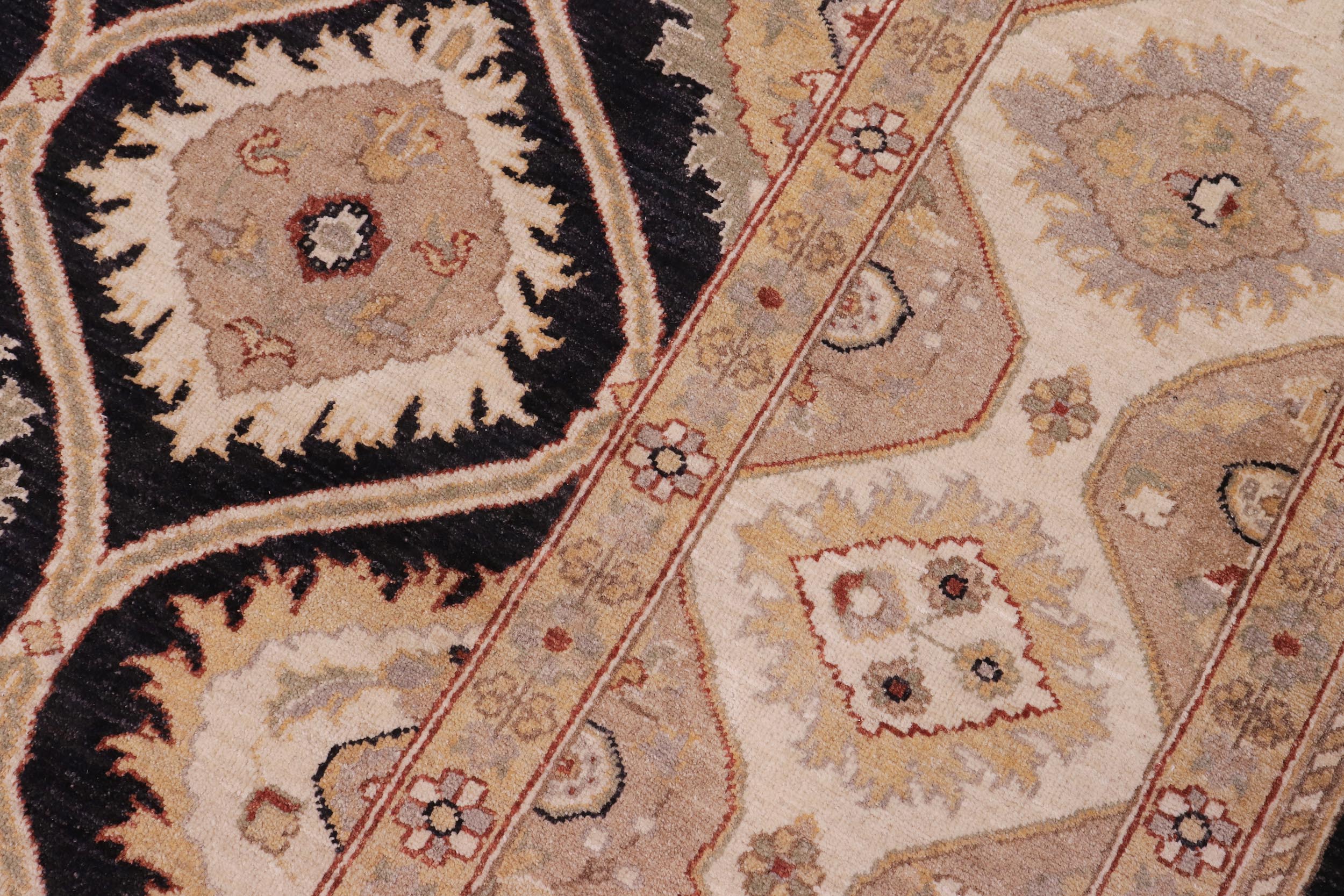handmade Transitional Kafkaz Black Ivory Hand Knotted RECTANGLE 100% WOOL area rug 9' x 12'