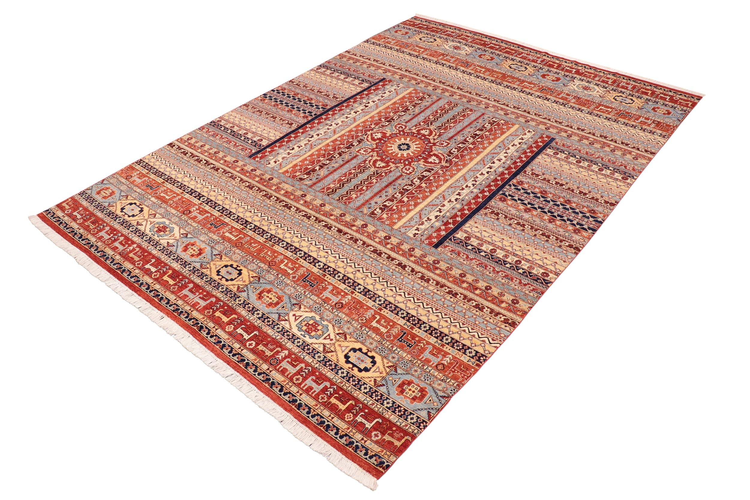 handmade Geometric Kurjean Rust Blue Hand Knotted RECTANGLE 100% WOOL area rug 10x14