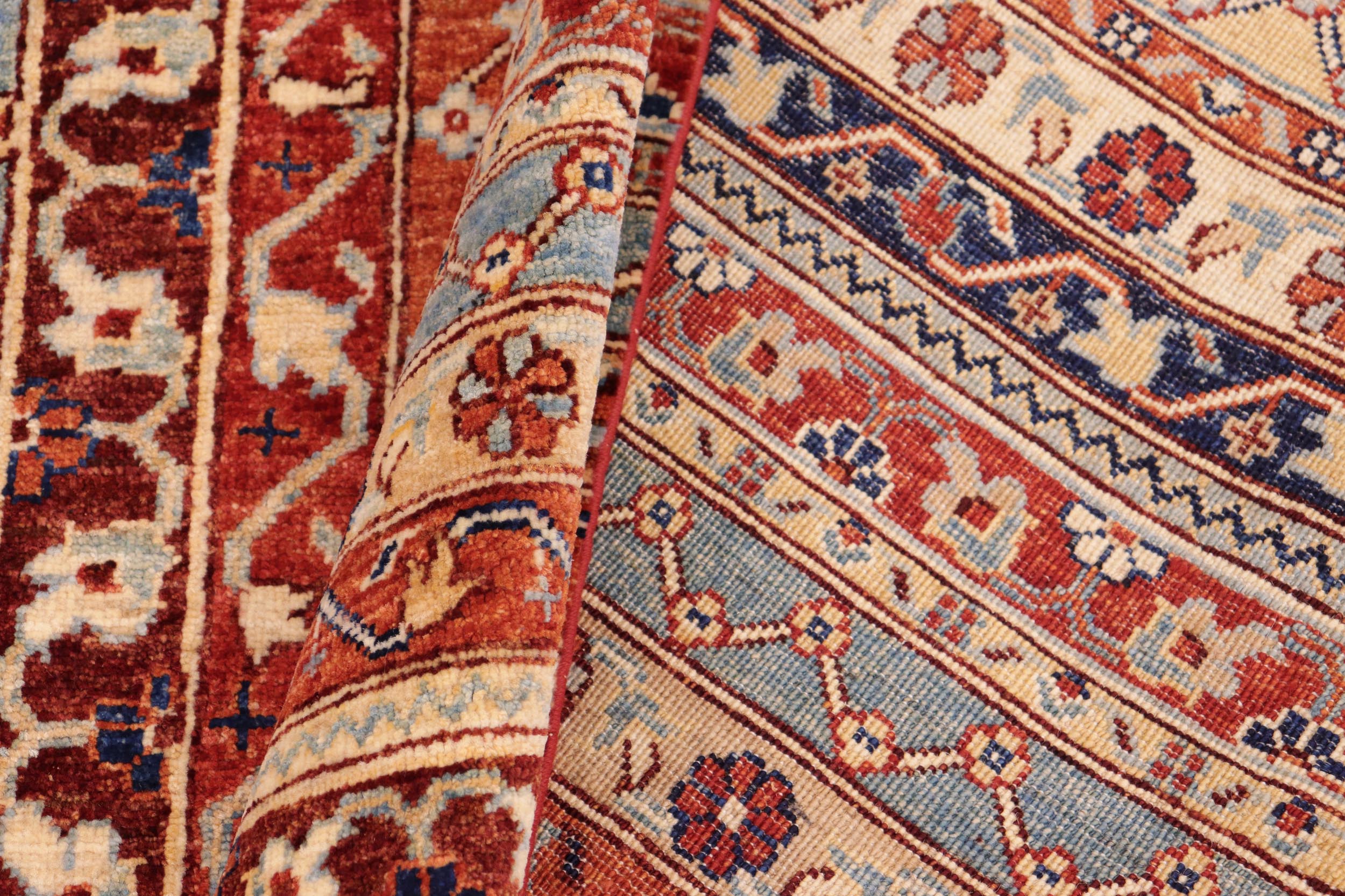 handmade Geometric Kurjean Rust Blue Hand Knotted RECTANGLE 100% WOOL area rug 10x14