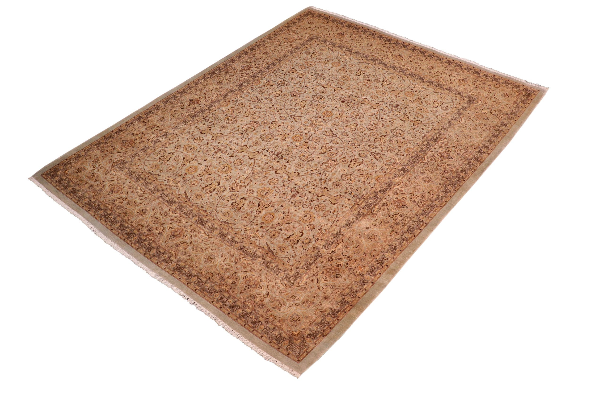 handmade Transitional  Blue Tan Hand Knotted RECTANGLE 100% WOOL area rug 8' x 11'