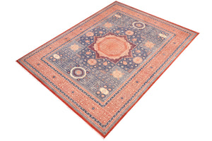 handmade Geometric Mamluk Rust Blue Hand Knotted RECTANGLE 100% WOOL area rug 10 x 14