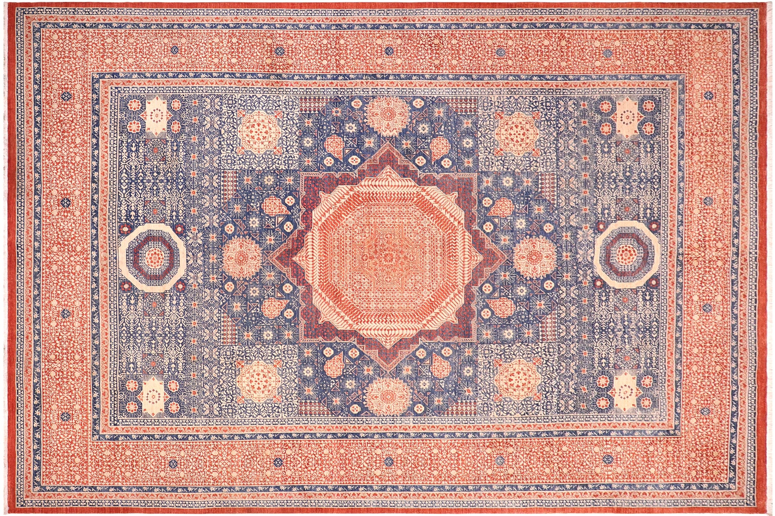 handmade Geometric Mamluk Rust Blue Hand Knotted RECTANGLE 100% WOOL area rug 10 x 14