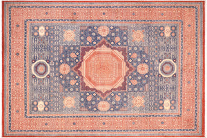 10x14 hand knotted Mamluk wool rug in rust and blue - Tribal Mamluk Ron
