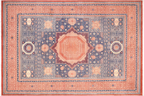 handmade Geometric Mamluk Rust Blue Hand Knotted RECTANGLE 100% WOOL area rug 10 x 14