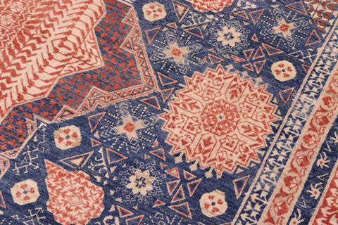 handmade Geometric Mamluk Rust Blue Hand Knotted RECTANGLE 100% WOOL area rug 10 x 14