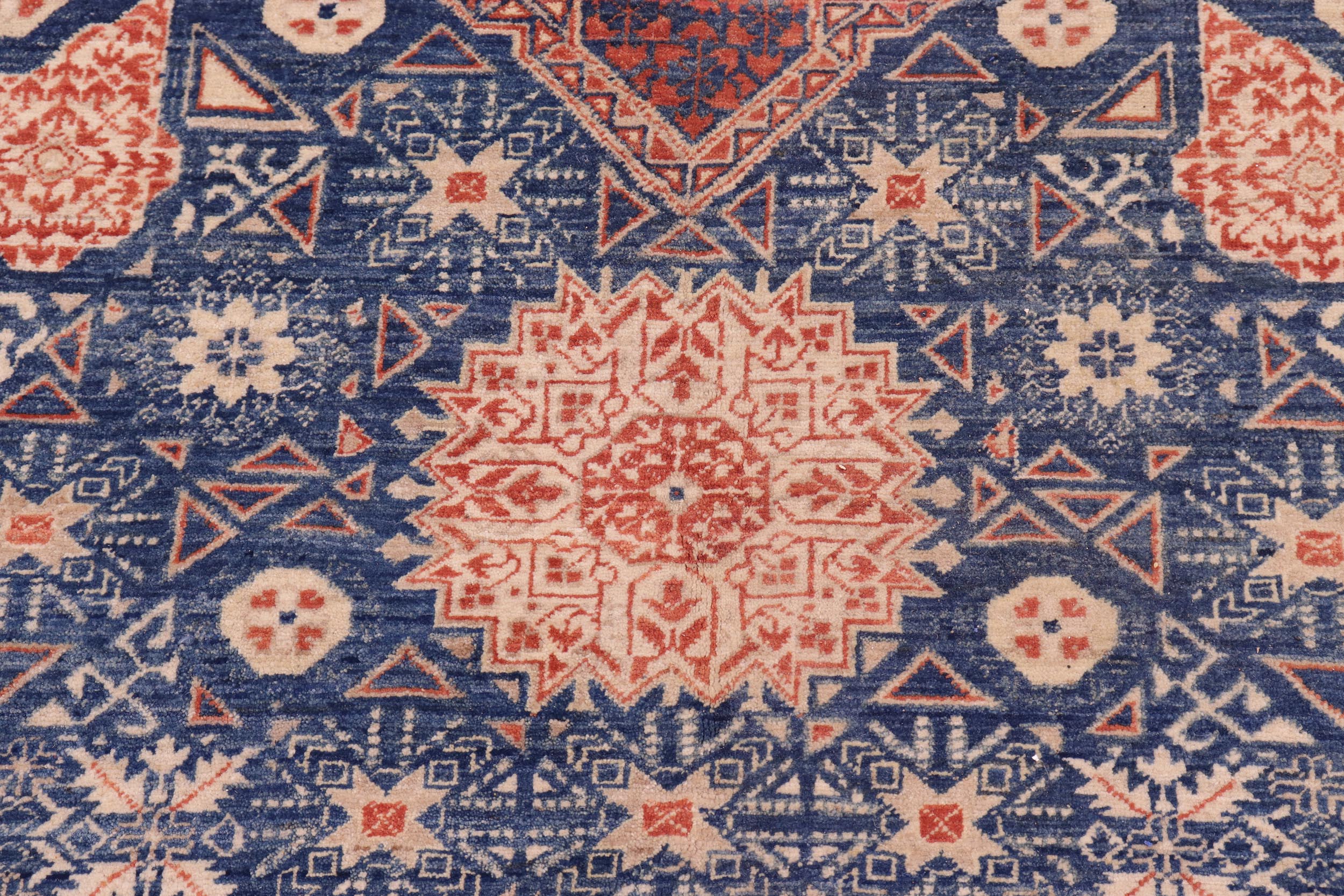 handmade Geometric Mamluk Rust Blue Hand Knotted RECTANGLE 100% WOOL area rug 10 x 14