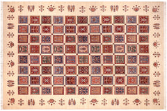 handmade Geometric Kurjean Ivory Lt. Gold Hand Knotted RECTANGLE 100% WOOL area rug 9x12