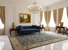 Turkish Knotted Istanbul Heidi Teal Blue/Tan Wool Rug - 8'2'' x 10'3''