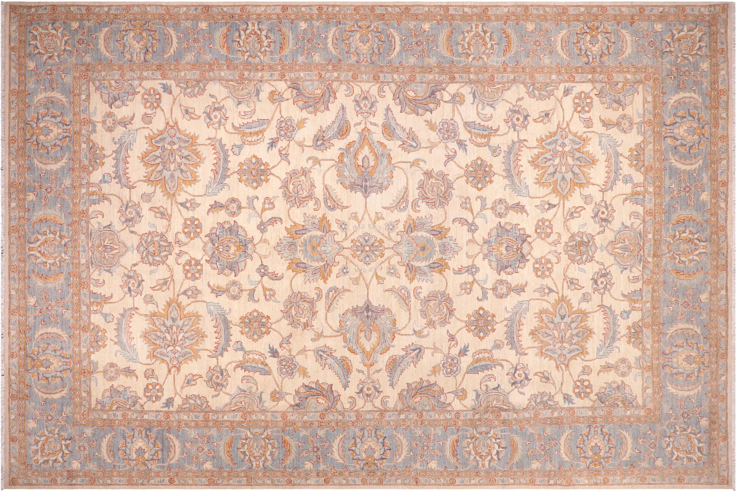 handmade Traditional Kafkaz Ivory Lt. Blue Hand Knotted RECTANGLE 100% WOOL area rug 10x14