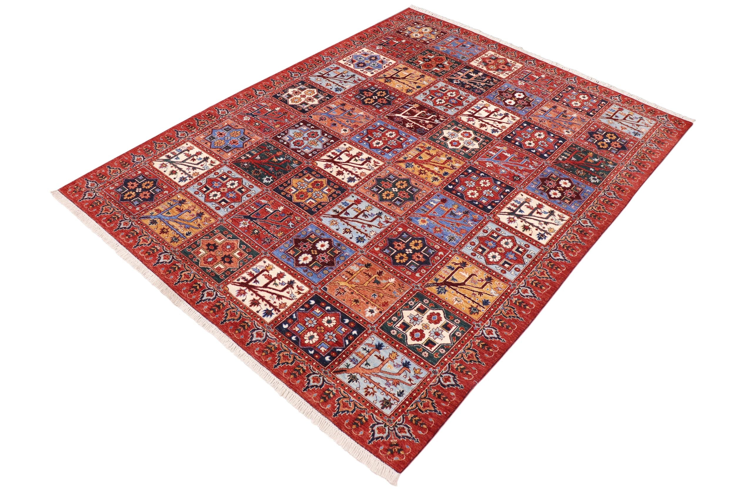 handmade Geometric Kafkaz Rust Blue Hand Knotted RECTANGLE 100% WOOL area rug 9' x 12'