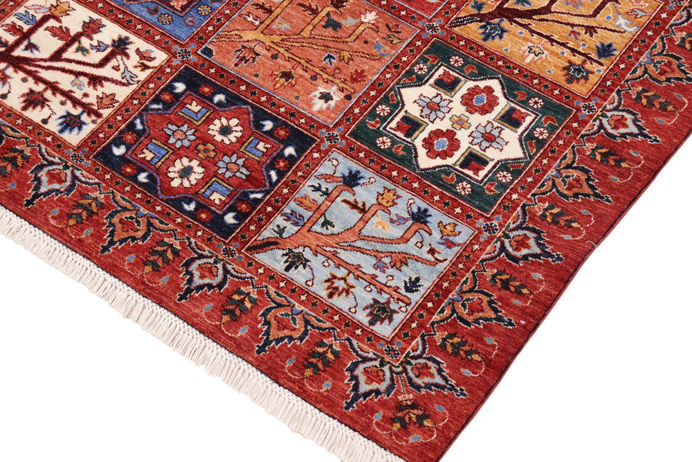 handmade Geometric Kafkaz Rust Blue Hand Knotted RECTANGLE 100% WOOL area rug 9' x 12'