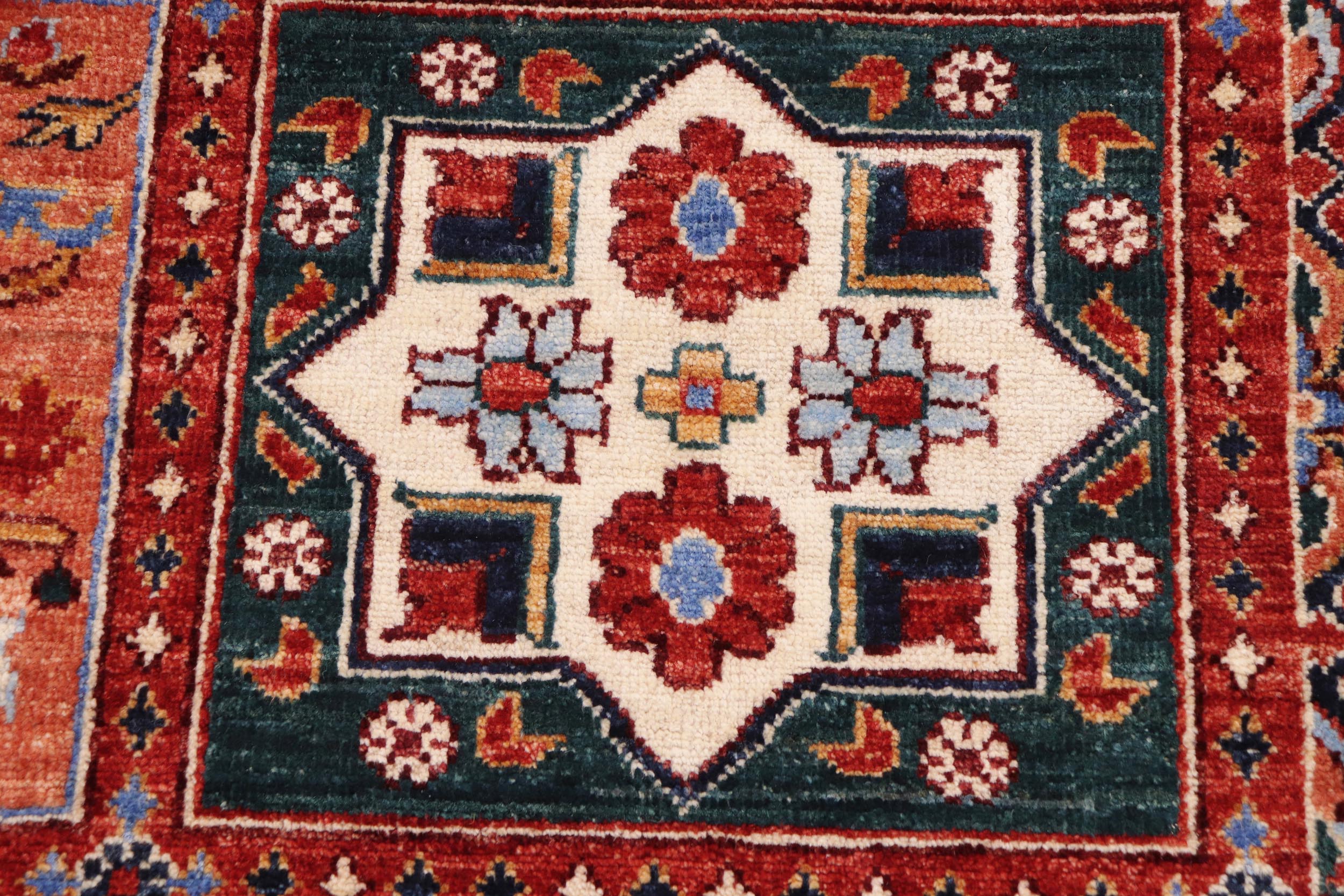 handmade Geometric Kafkaz Rust Blue Hand Knotted RECTANGLE 100% WOOL area rug 9' x 12'