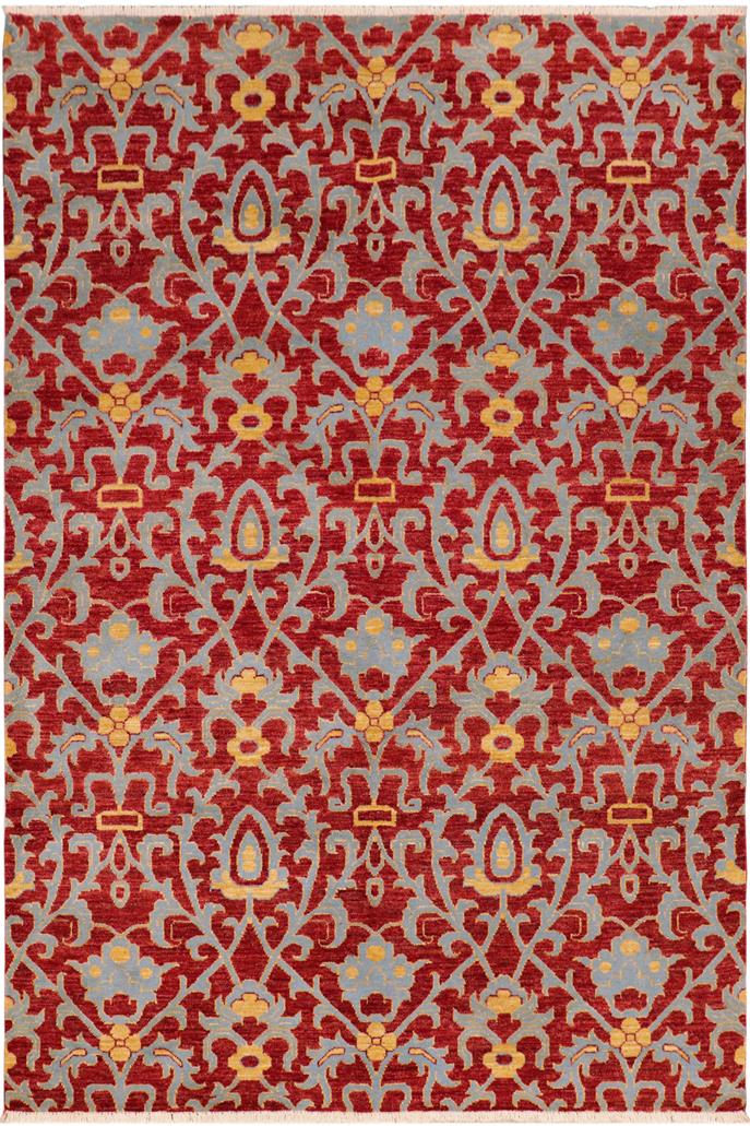 handmade Transitional Kafkaz Red Blue Hand Knotted RECTANGLE 100% WOOL area rug 6 x 9