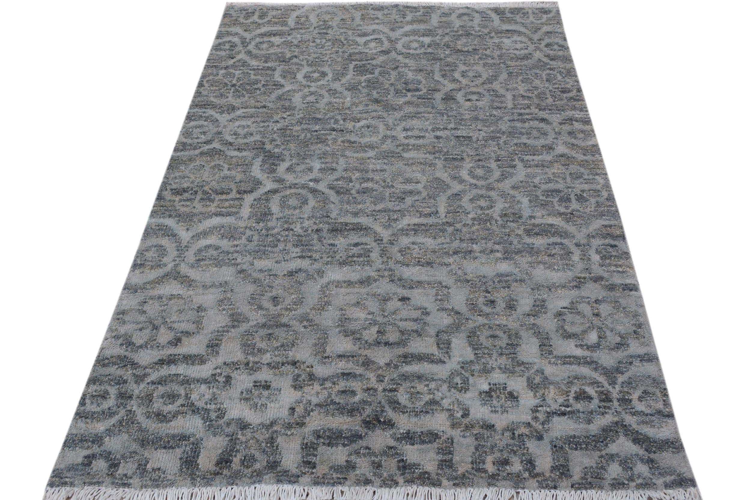 handmade Modern Kafkaz Gray Gray Hand Knotted RECTANGLE WOOL&VISCOU area rug 4' x 6'