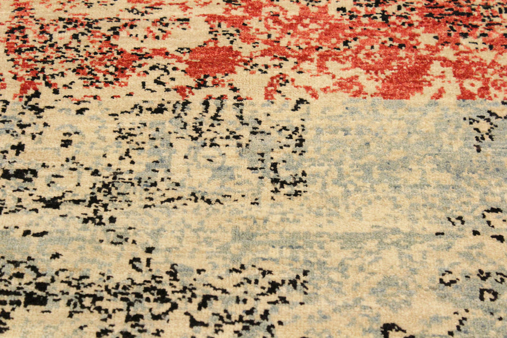 handmade Modern Abstract Blue Red Hand Knotted RECTANGLE 100% WOOL area rug 4' x 6'