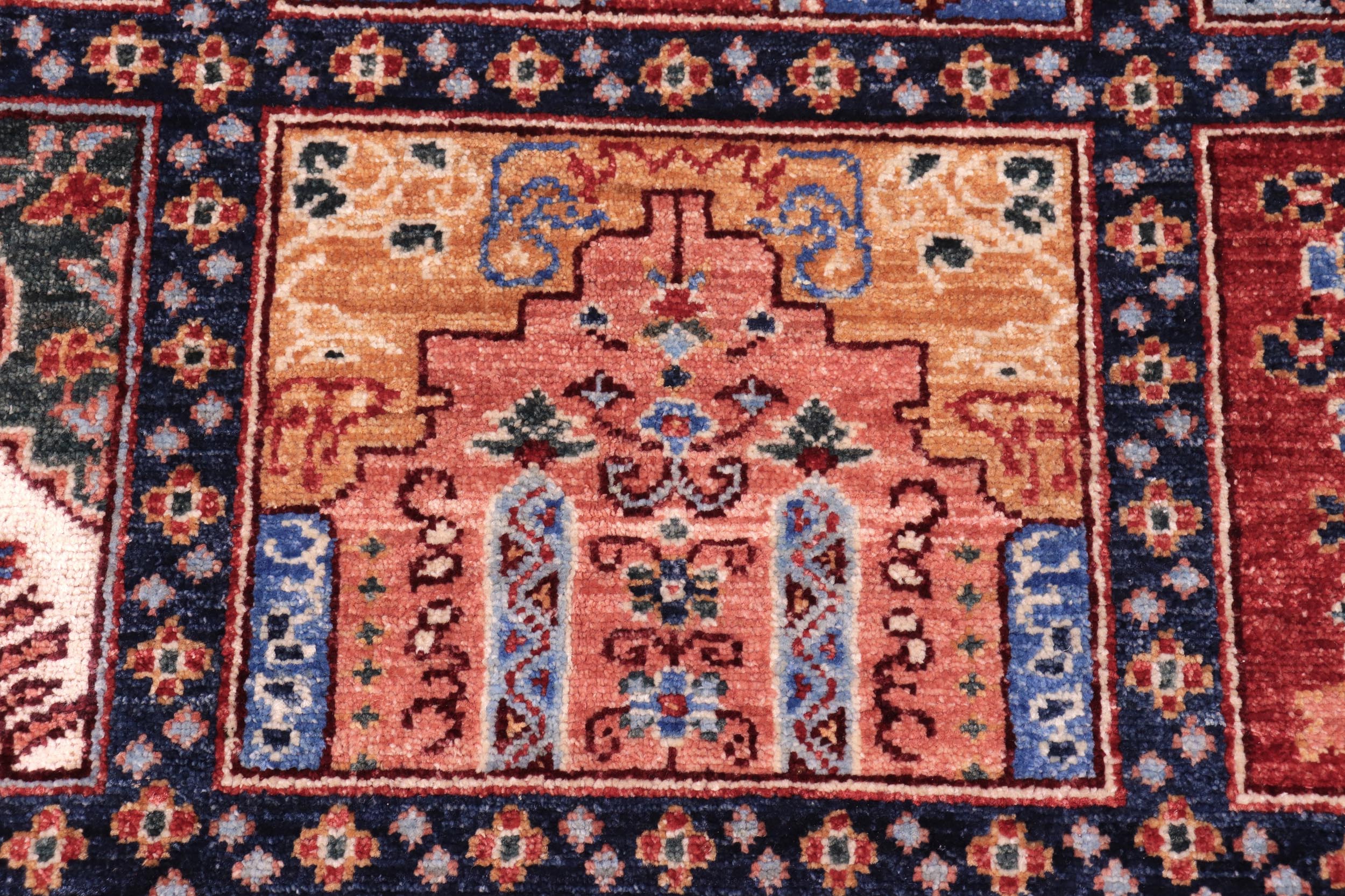 handmade Geometric Kafkaz Blue Rust Hand Knotted RECTANGLE 100% WOOL area rug 8' x 10'