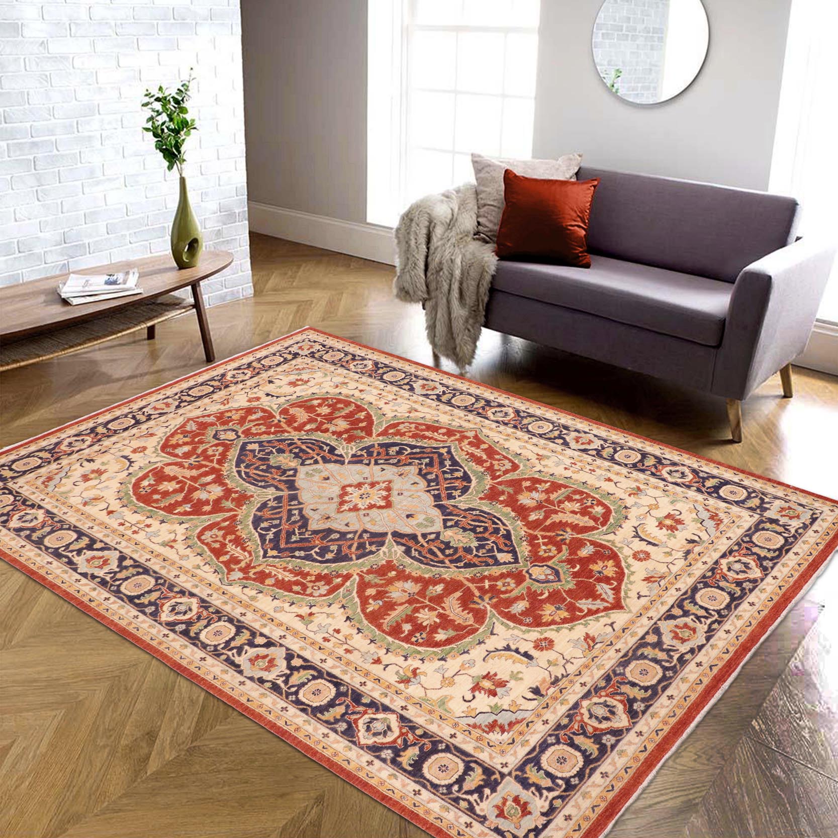 handmade Traditional Kafkaz Rust Beige Hand Knotted RECTANGLE 100% WOOL area rug 10' x 14'