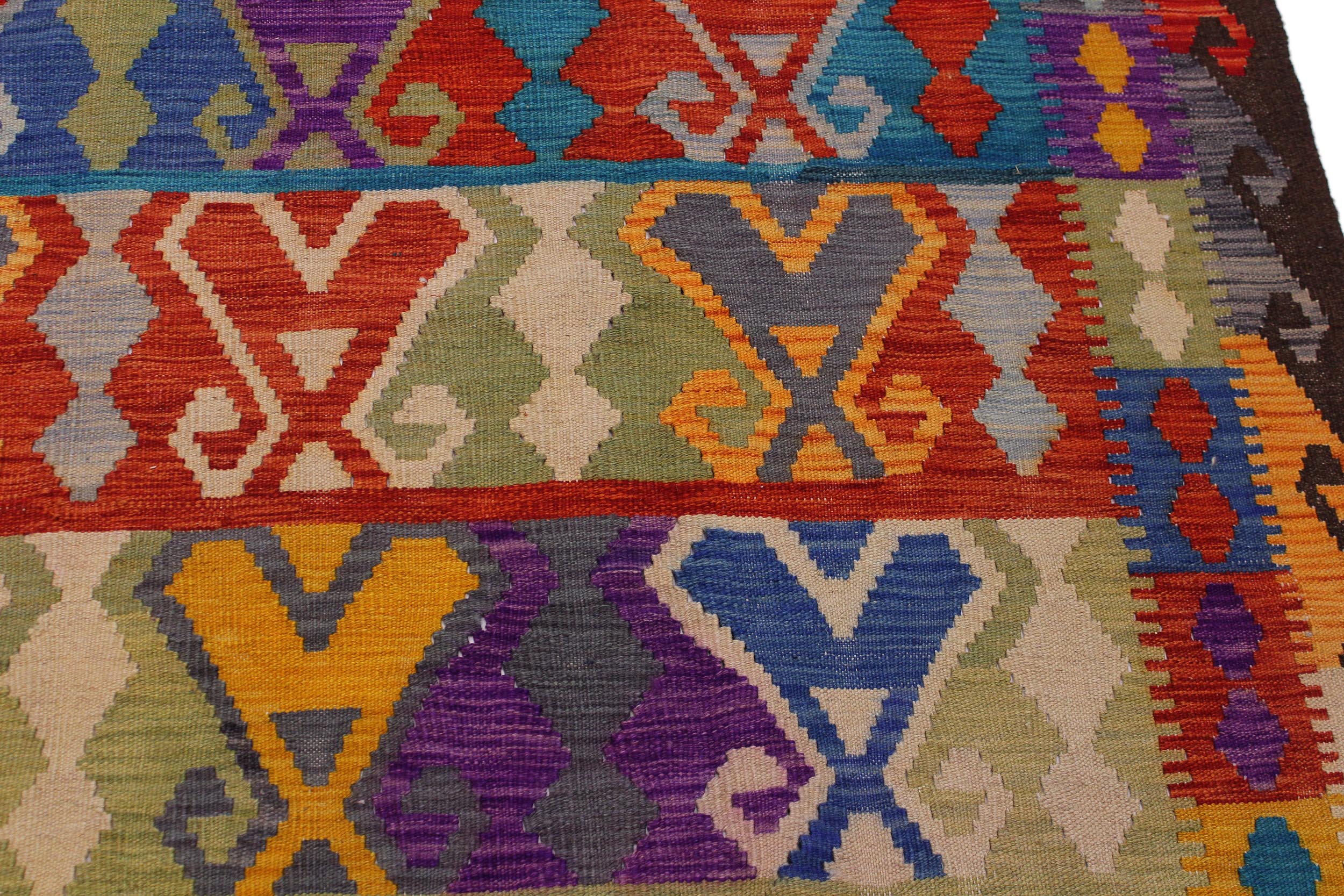 handmade Geometric Kilim Red Brown Hand-Woven RECTANGLE 100% WOOL area rug 6 x 10