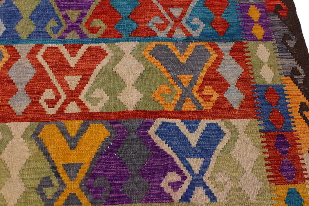 Flat Weave Kilim Antique Navaho Vintage handmade Geometric Kilim Red Brown Hand-Woven Rectangle 100% Wool Area Rug 6x10 