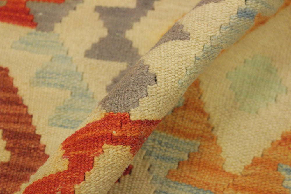 handmade Geometric Kilim Ivory Blue Hand-Woven RECTANGLE 100% WOOL area rug 7 x 10