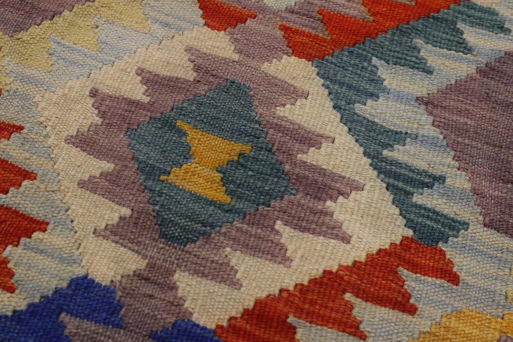 Flat Weave Kilim Antique Navaho Vintage handmade Geometric Kilim Ivory Blue Hand-Woven Rectangle 100% Wool Area Rug 5x6 