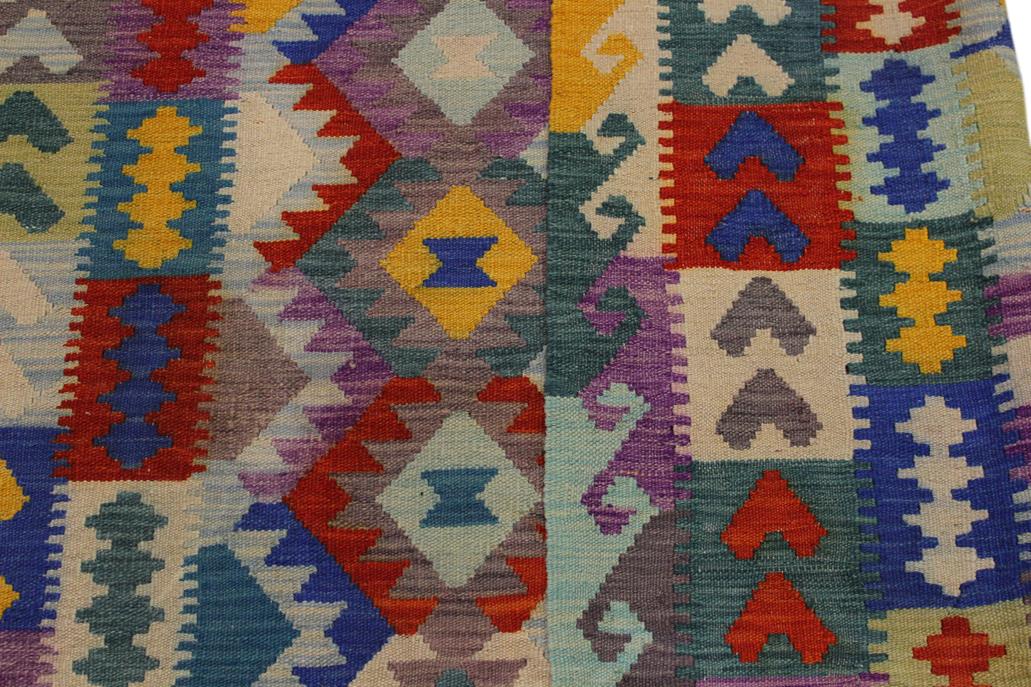 Flat Weave Kilim Antique Navaho Vintage handmade Geometric Kilim Ivory Blue Hand-Woven Rectangle 100% Wool Area Rug 5x6 