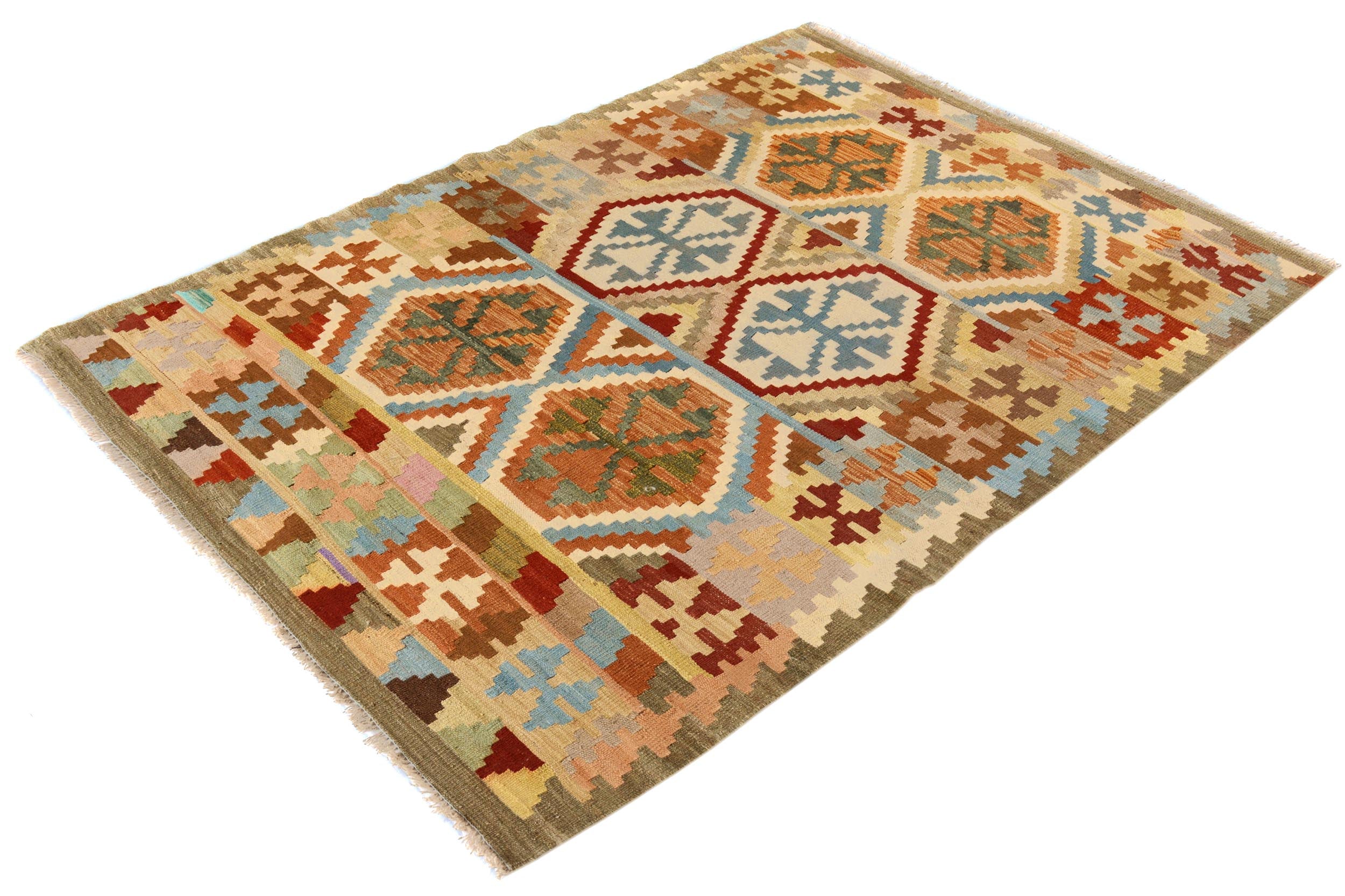 handmade Geometric Kilim Gray Blue Hand-Woven RECTANGLE 100% WOOL area rug 4 x 6