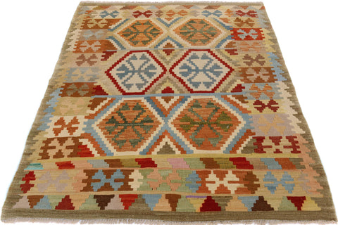handmade Geometric Kilim Gray Blue Hand-Woven RECTANGLE 100% WOOL area rug 4 x 6
