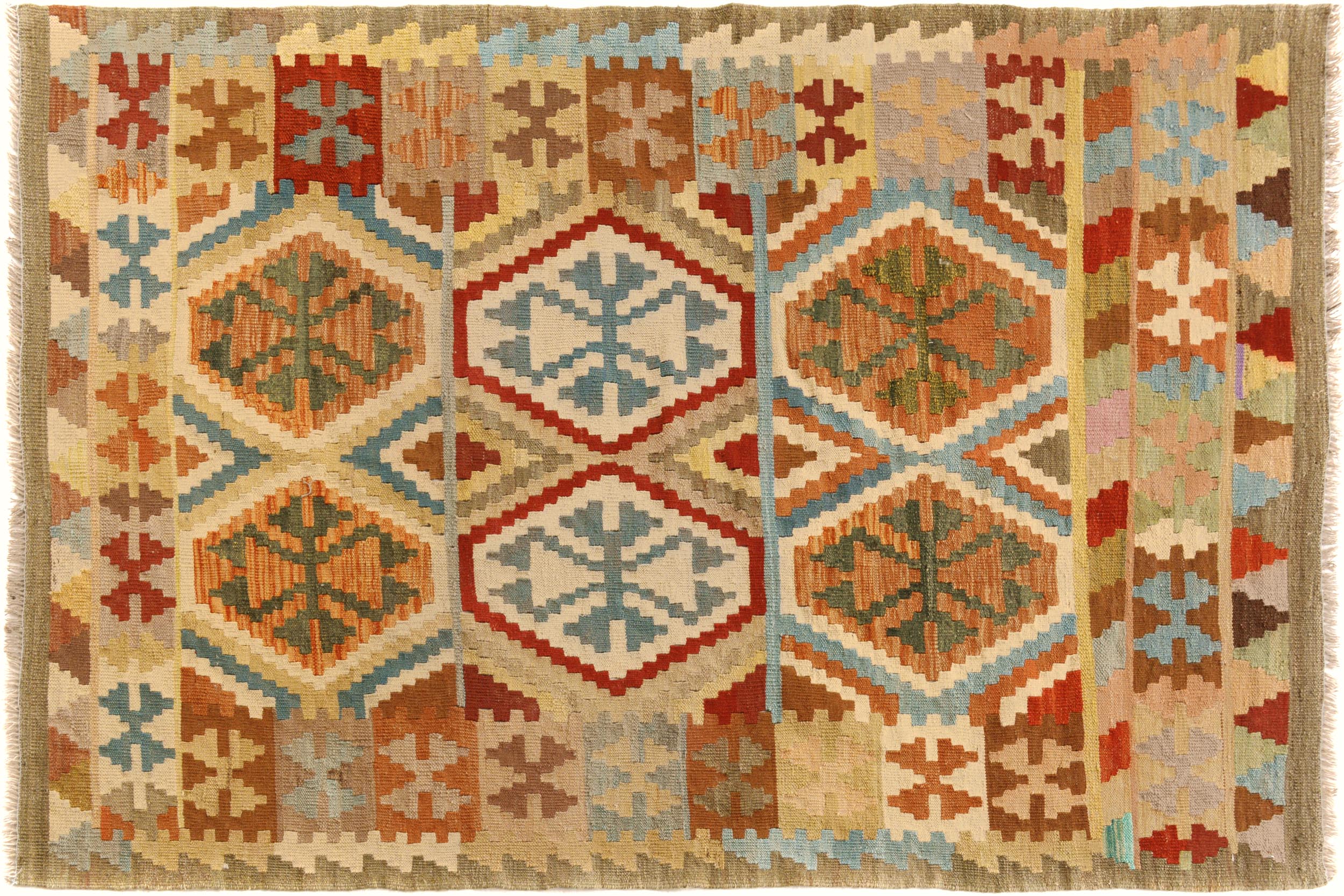 handmade Geometric Kilim Gray Blue Hand-Woven RECTANGLE 100% WOOL area rug 4 x 6