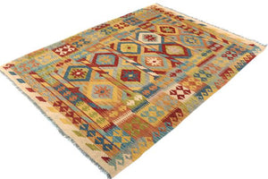 handmade Geometric Kilim Ivory Red Hand-Woven RECTANGLE 100% WOOL area rug 5 x 7
