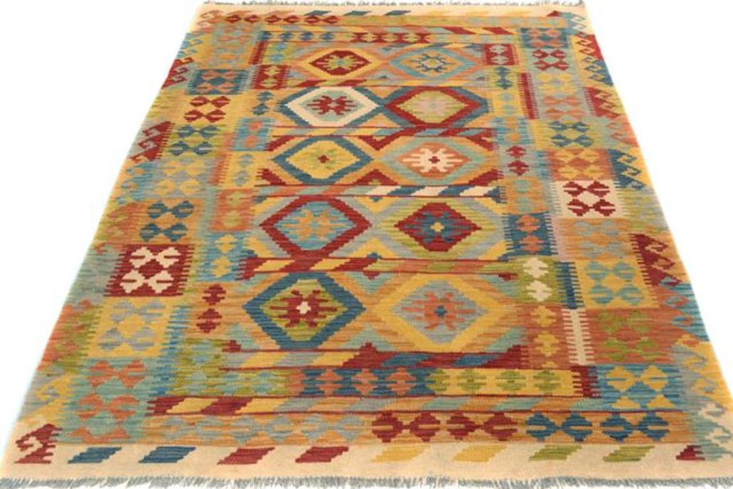 Flat Weave Kilim Antique Navaho Vintage handmade Geometric Kilim Ivory Red Hand-Woven Rectangle 100% Wool Area Rug 5x7 