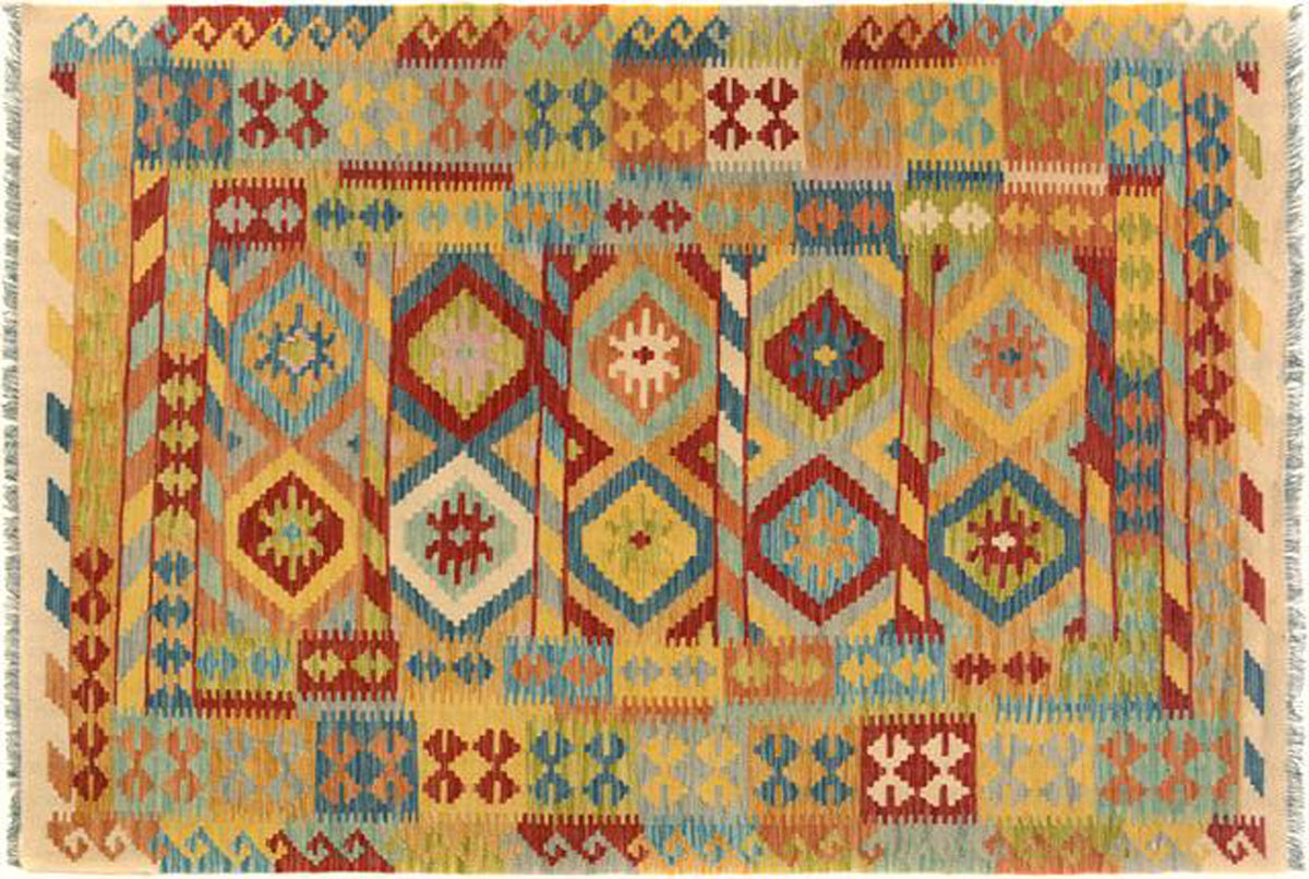 handmade Geometric Kilim Ivory Red Hand-Woven RECTANGLE 100% WOOL area rug 5 x 7