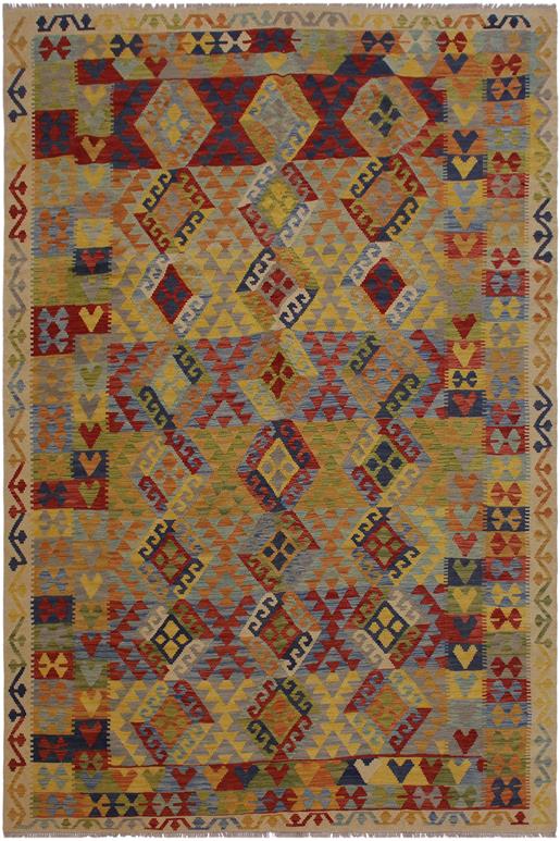 Flat Weave Kilim Antique Navaho Vintage handmade Geometric Kilim Ivory Blue Hand-Woven Rectangle 100% Wool Area Rug 7x10 