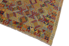 Flat Weave Kilim Antique Navaho Vintage handmade Geometric Kilim Ivory Blue Hand-Woven Rectangle 100% Wool Area Rug 7x10 